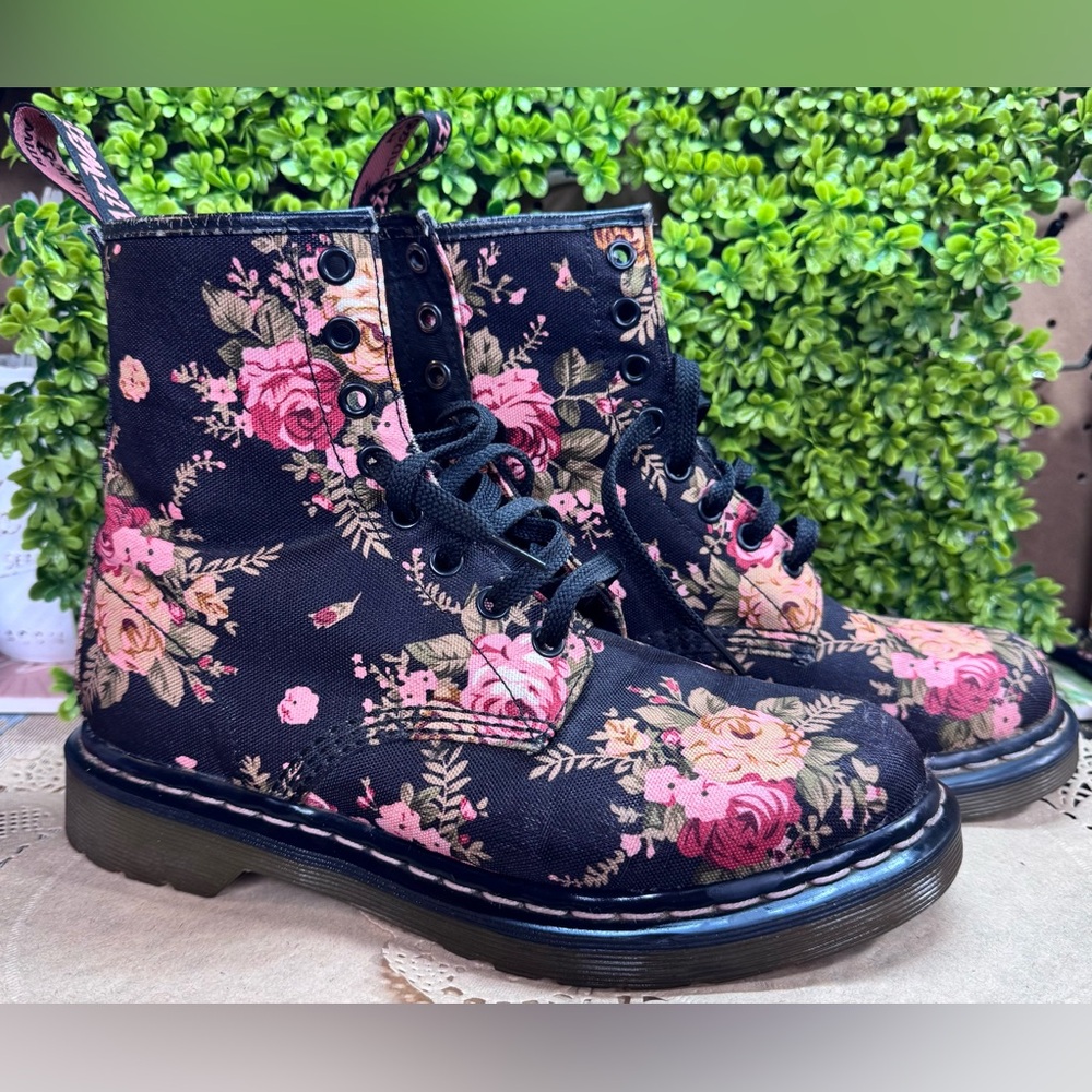 Doc Martens Rose Floral Print Canvas Boots